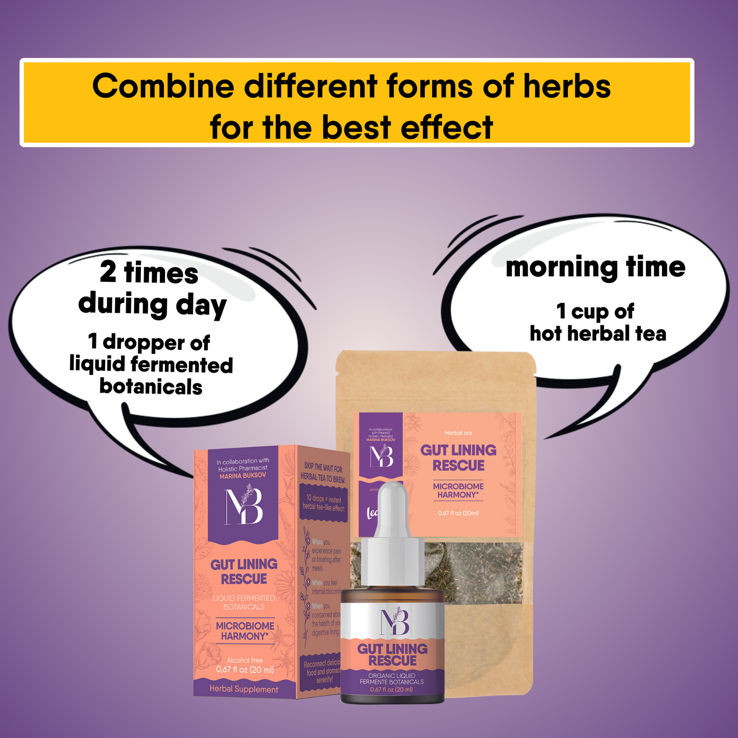 Gut Lining Rescue Herbal supplement (60 dosages)/Herbal tea (2 oz)